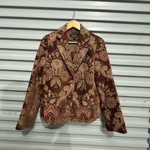 KASPER Tapestry Brocade Blazer Jacket. Brown Rayon/Cotton/Poly.  Size 8